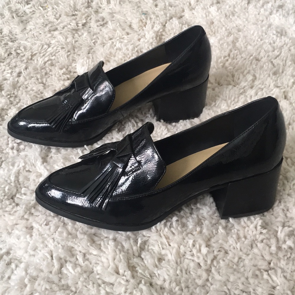 Marc Fisher Patent Chunky Heeled Loafers, 9